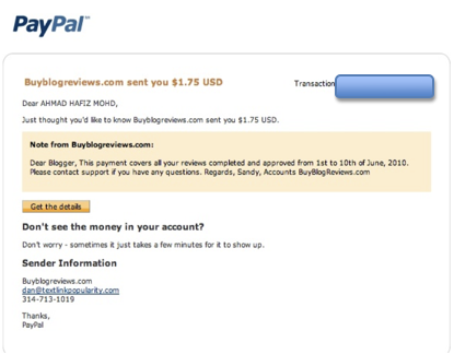 bukti payment dari smart blogging "bukti buat duit dari internet"